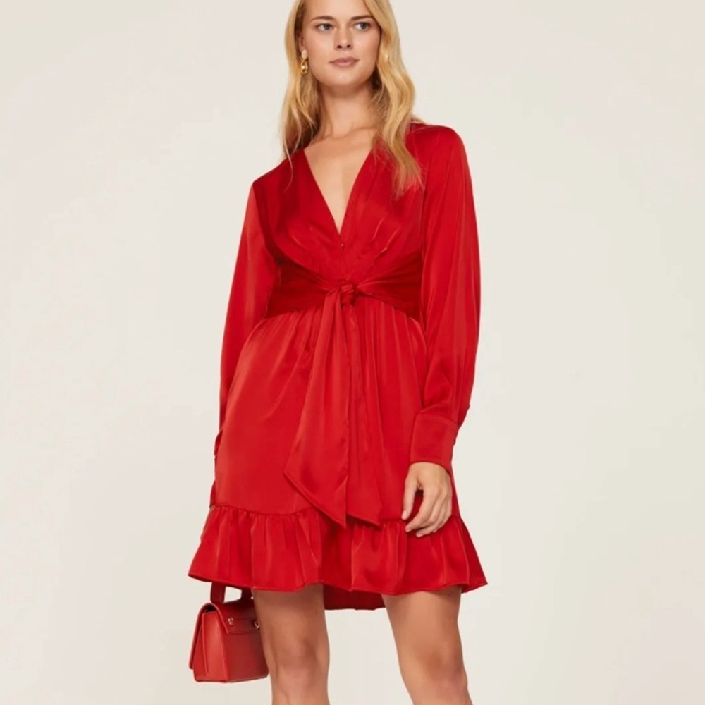 Marissa Webb Red Flirty Satin Swing Mini Dress